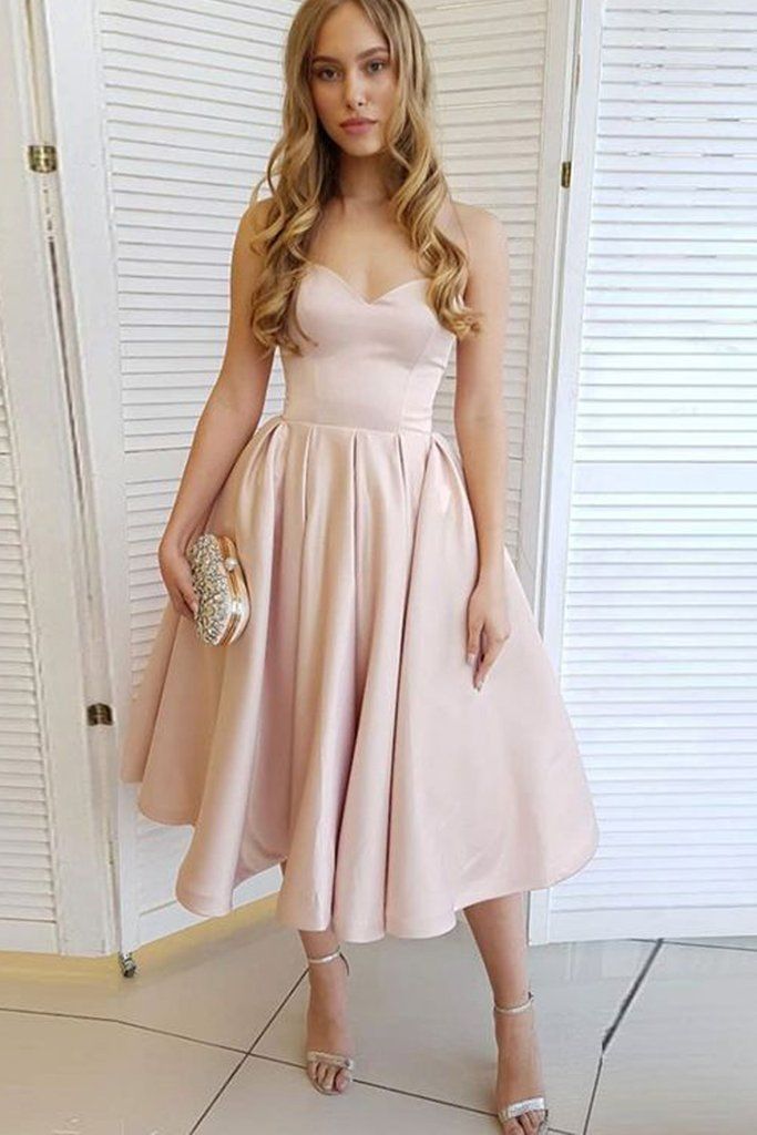 MACloth Strapless Sweetheart Midi Prom Homecoming Dress Pale Pink Wedding Party Dress -   19 dress Midi prom ideas