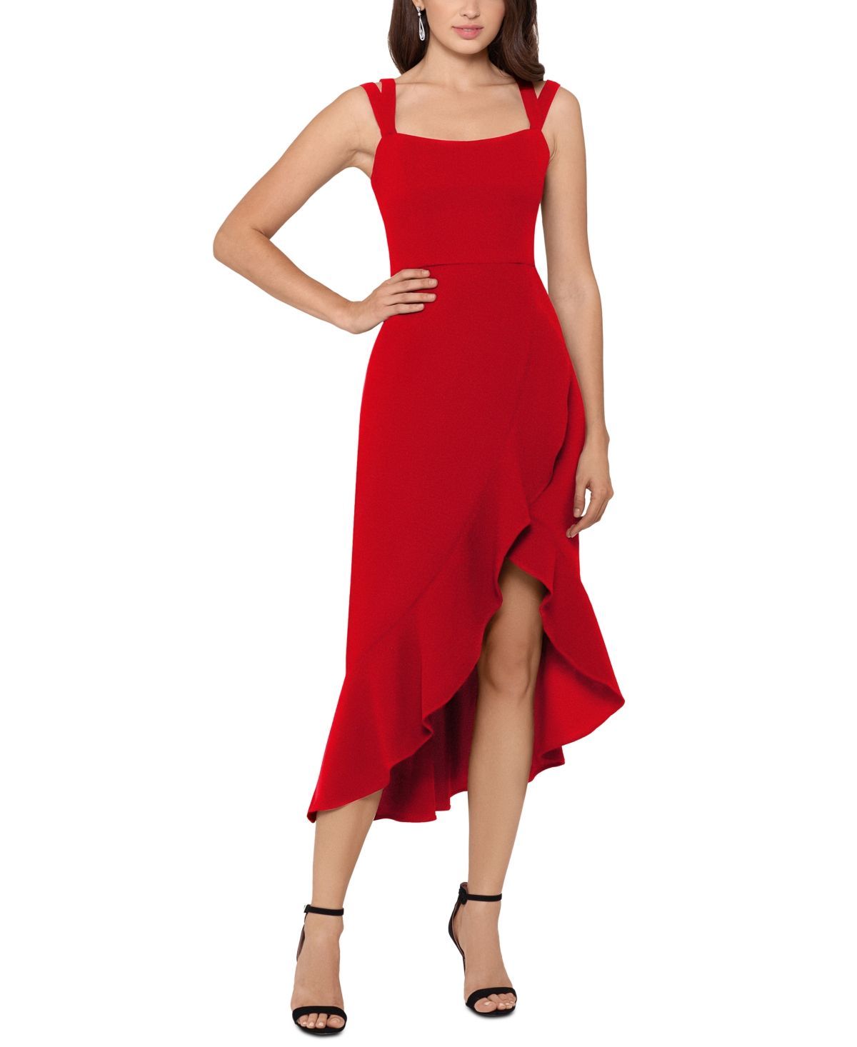Xscape Double-Strap High-Low Midi Dress - Red -   19 dress Red midi ideas