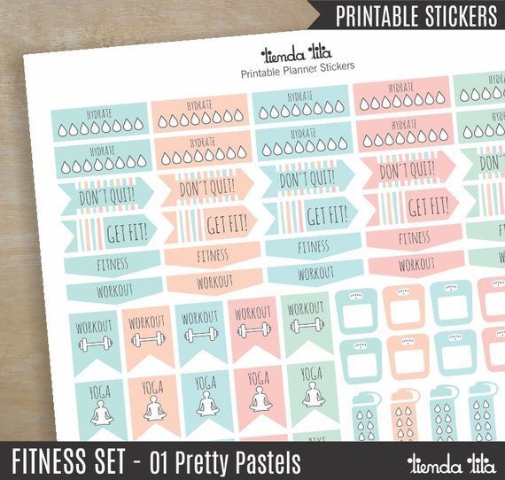 Printable Health And Fitness Planners And Printable Planner Stickers • Glitter 'N Spice -   fitness Planner stickers