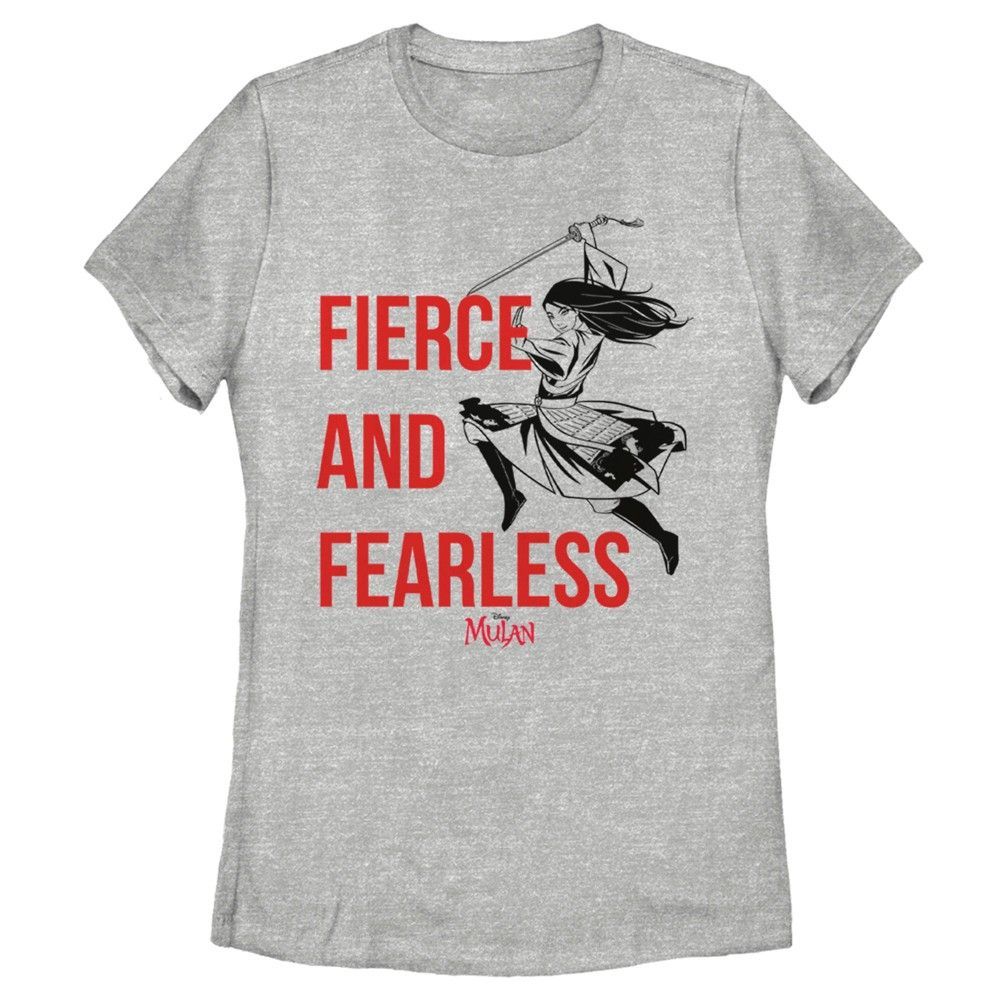 Women's Mulan Fierce & Fearless T-Shirt - Athletic Heather - 2X Large, athletic Grey -   athletic style Women