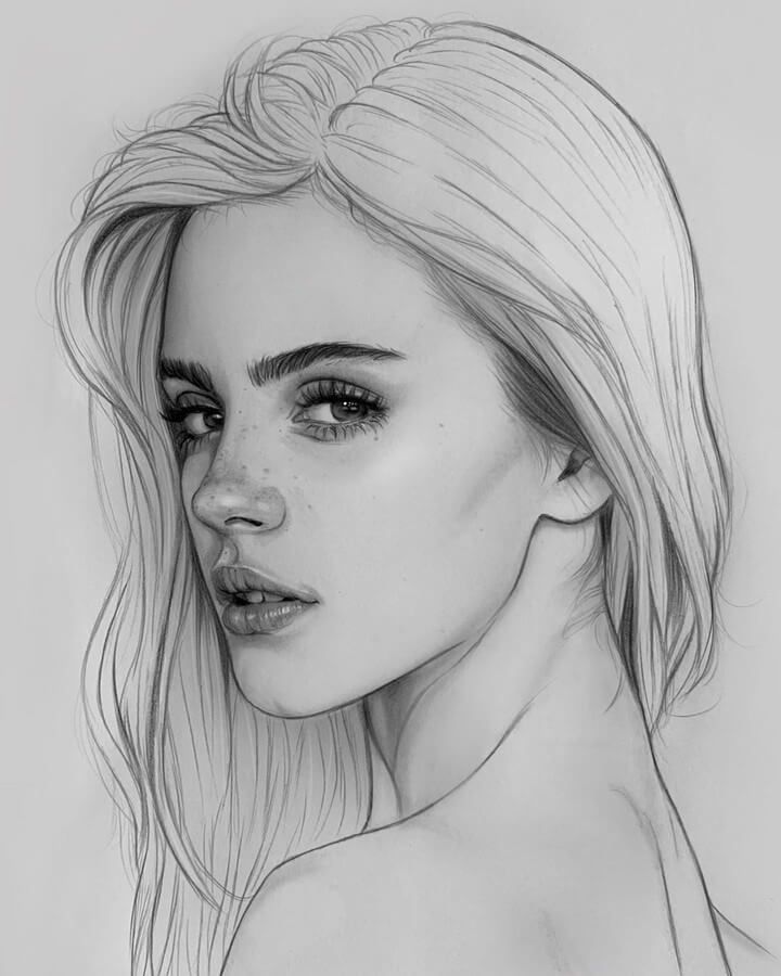 Side glance – Drawing. -   beauty Art sketches