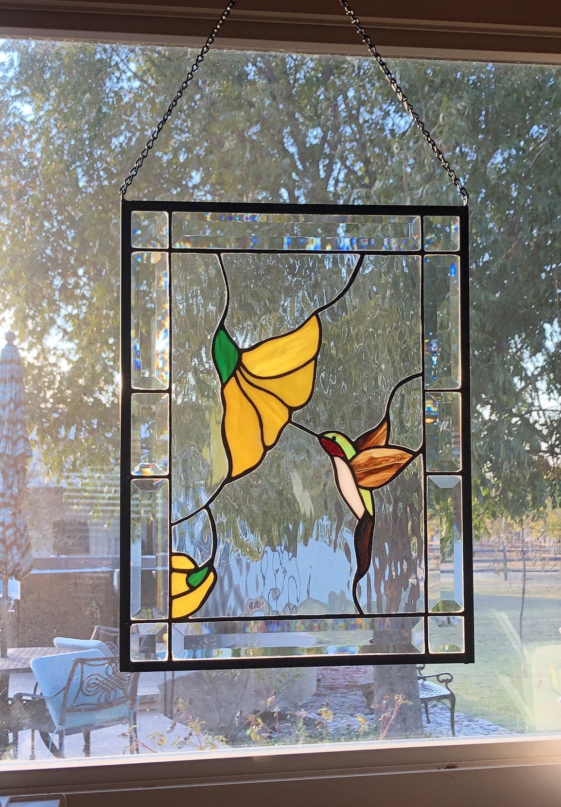 Ruby Throated Hummingbird Stained Glass Panel -   beauty Art stained glass