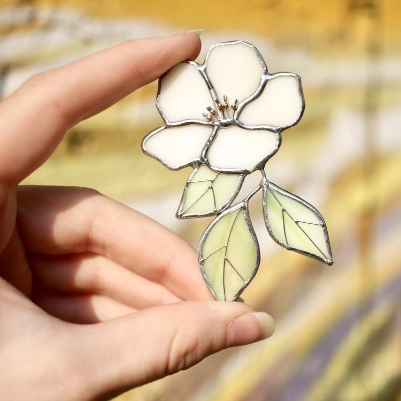 Stained glass brooch - Apple tree - Milk color - Beautiful flower -   beauty Art stained glass