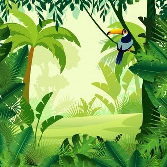Vector Illustration Of Beautiful Background Morning Jungle. Bright Jungle With Ferns And Flowers. For Design Game, Websites And Mobile Phones, Printing. -   beauty Background illustration