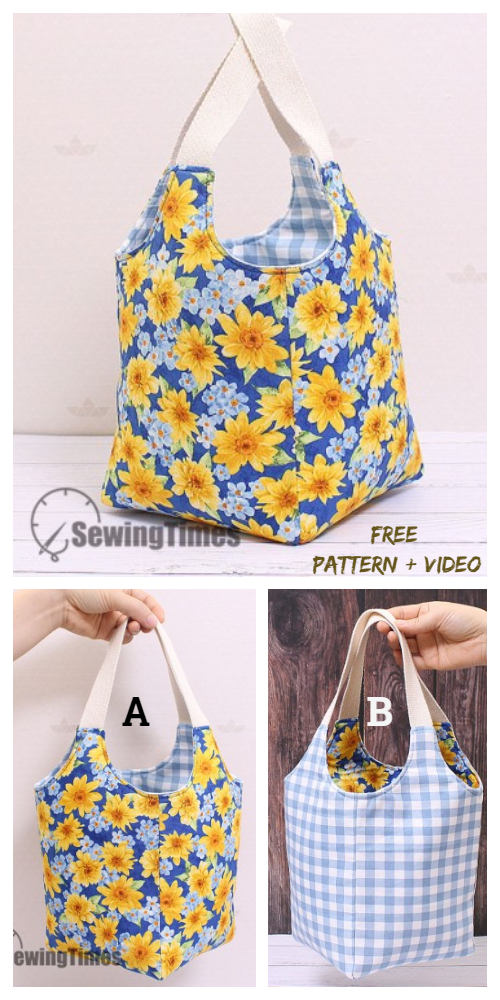 DIY Reversible Fabric Square Tote Bag Free Sewing Pattern + Video | Fabric Art DIY -   diy Bag crafts