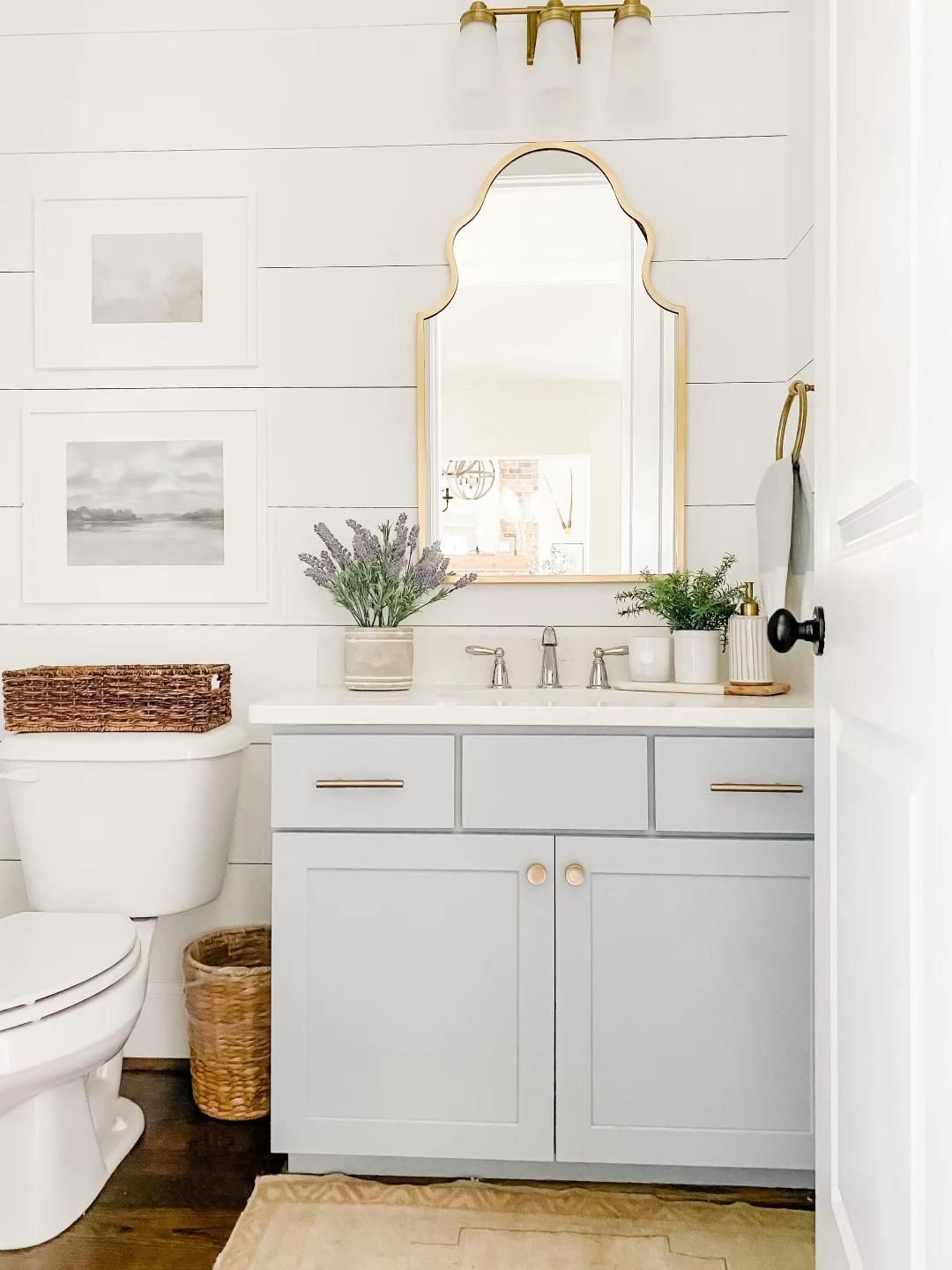 DIY Painted Bathroom Cabinets: Coastal Farmhouse Powder Bathroom Renovation -   diy Bathroom ikea