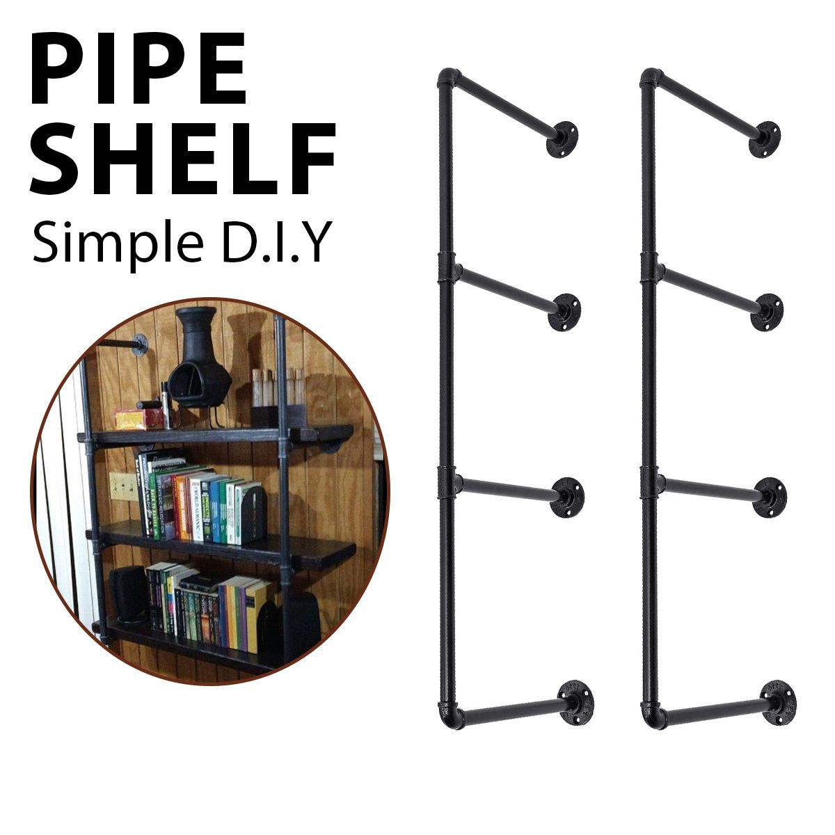 Industrial Wall-Mounted Iron Pipe Bracket Bookshelf Frame, Customizable DIY Shelving, Floating Open Display Storage for Home, Office, Commercial Use -   diy Bookshelf short