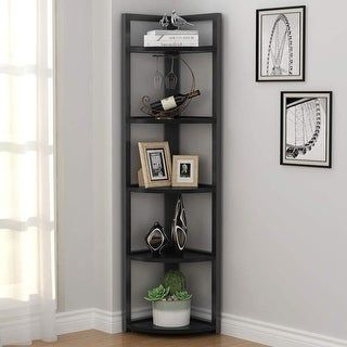 5-tier Corner Shelf, Corner Storage Rack Plant Stand Small Bookshelf - Black/Espresso -   diy Bookshelf short