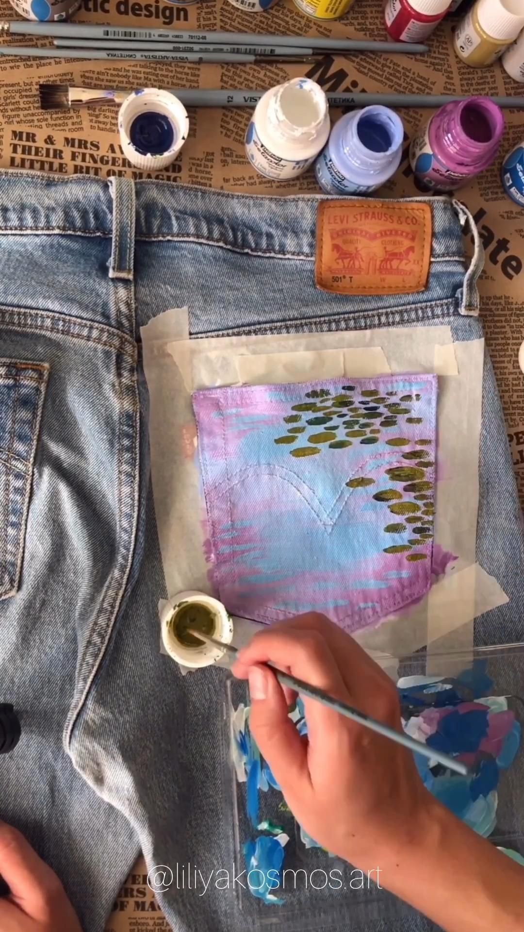 Hand painted jeans pocket Monet Waterlilies jean price Not | Etsy -   diy Clothes crafts