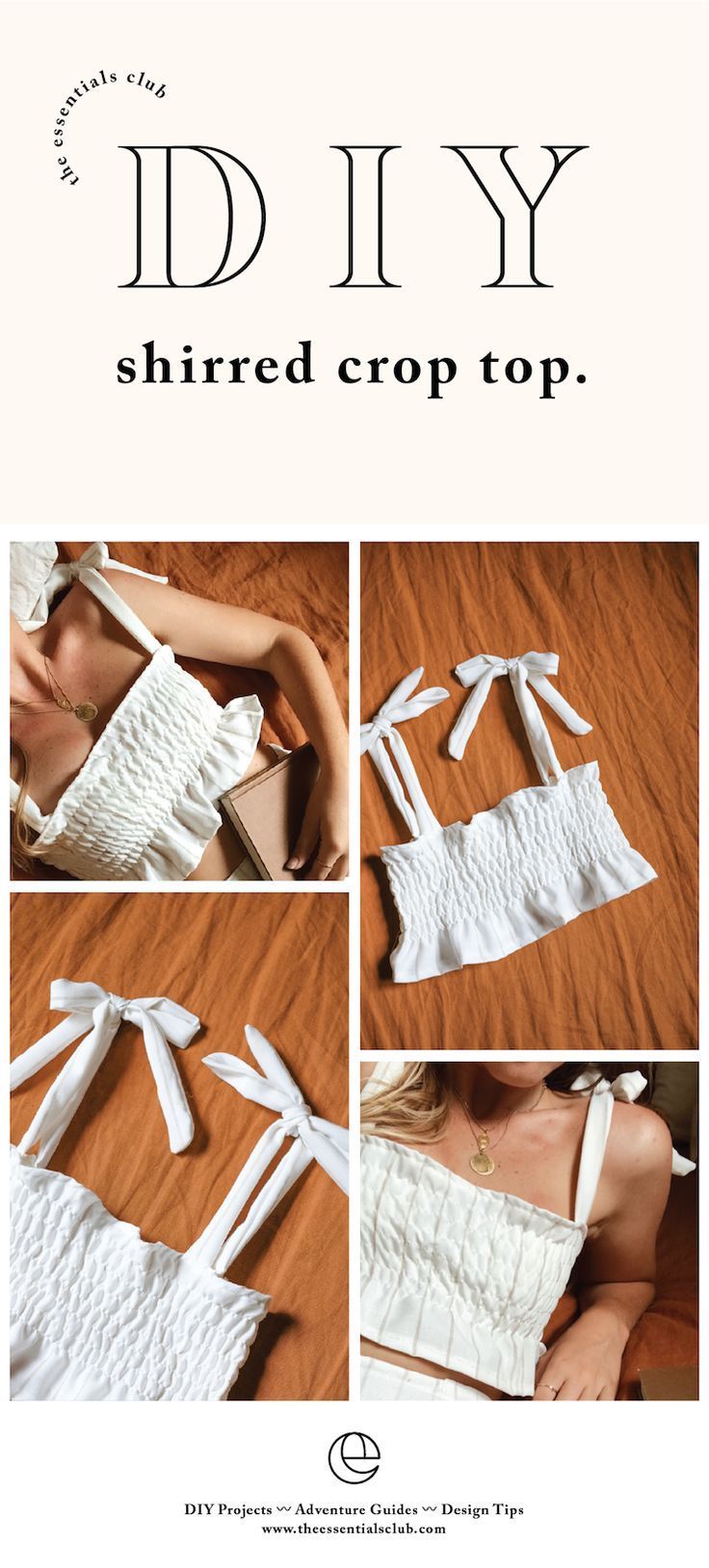 DIY: Shirred Crop Top with Tie Straps — The Essentials Club // Creative DIY Hub -   diy Clothes crafts