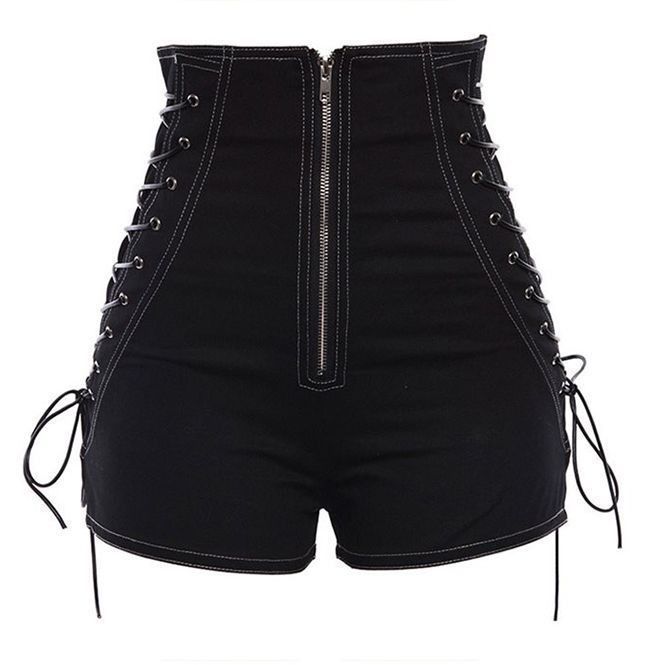 Goth Thin High Waist Zipper Crisscross Women's Shorts -   diy Clothes goth