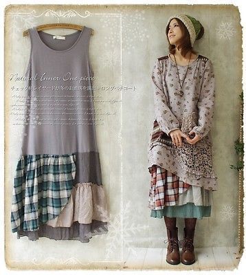 Details about Mori Girl Floral plaid Sleeveless Dress Lagenlook Basis Base skirt Lolita #LK-4 -   diy Clothes vintage