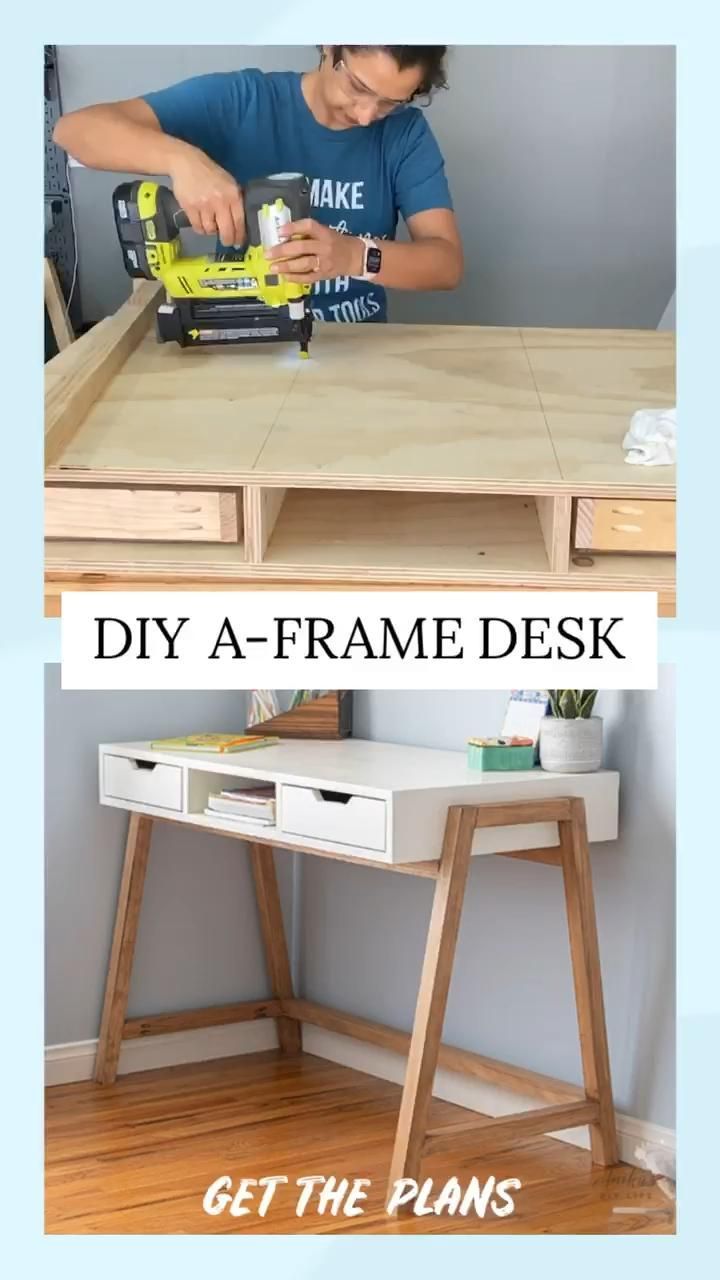 Beginner DIY Desk - Easy Modern A-Frame Design -   diy Desk with bookshelves