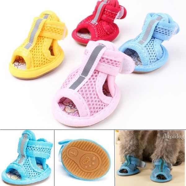 4PCS Small Pet Dogs Puppy Shoes Velcro Closure Mesh Breathable Sandals Boots VIP Dog Supplies | Wish -   diy Dog shoes