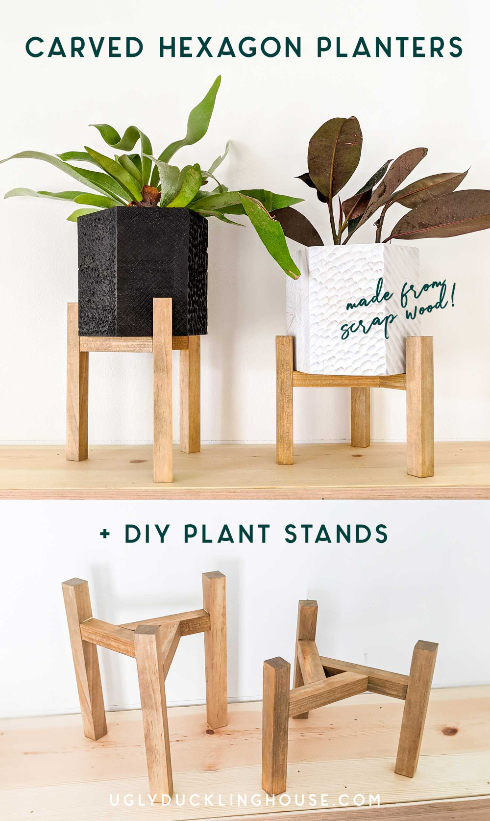Carved Hexagon Planters + Plant Stands -   diy Projects with wood