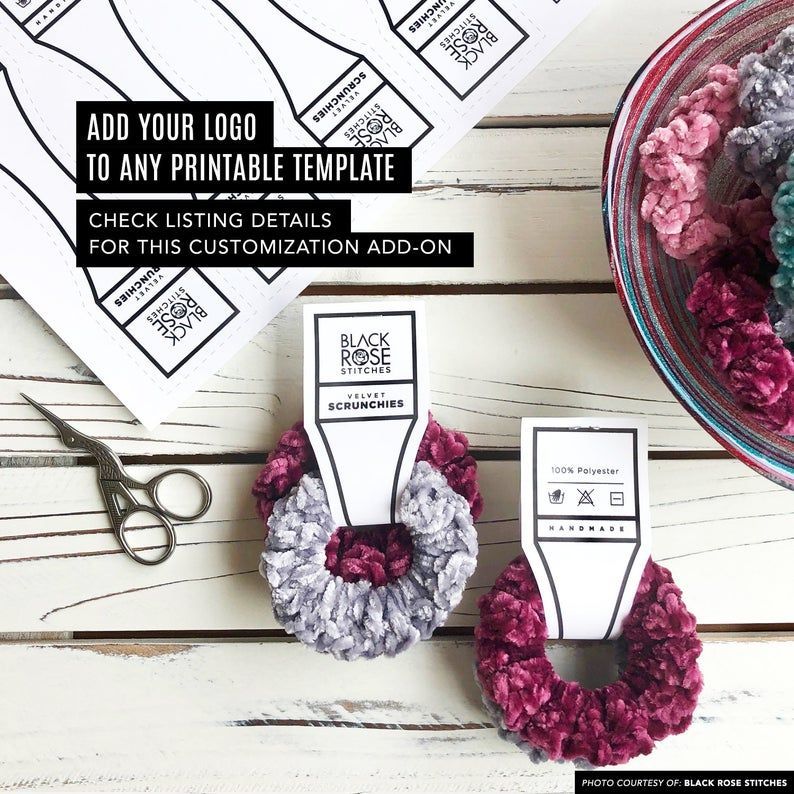 PRINTABLE Scrunchie Tags - Downloadable PDF - Bold Style - Hang tag for handmade scrunchies. DIY modern packaging templates and labels -   diy Scrunchie packaging