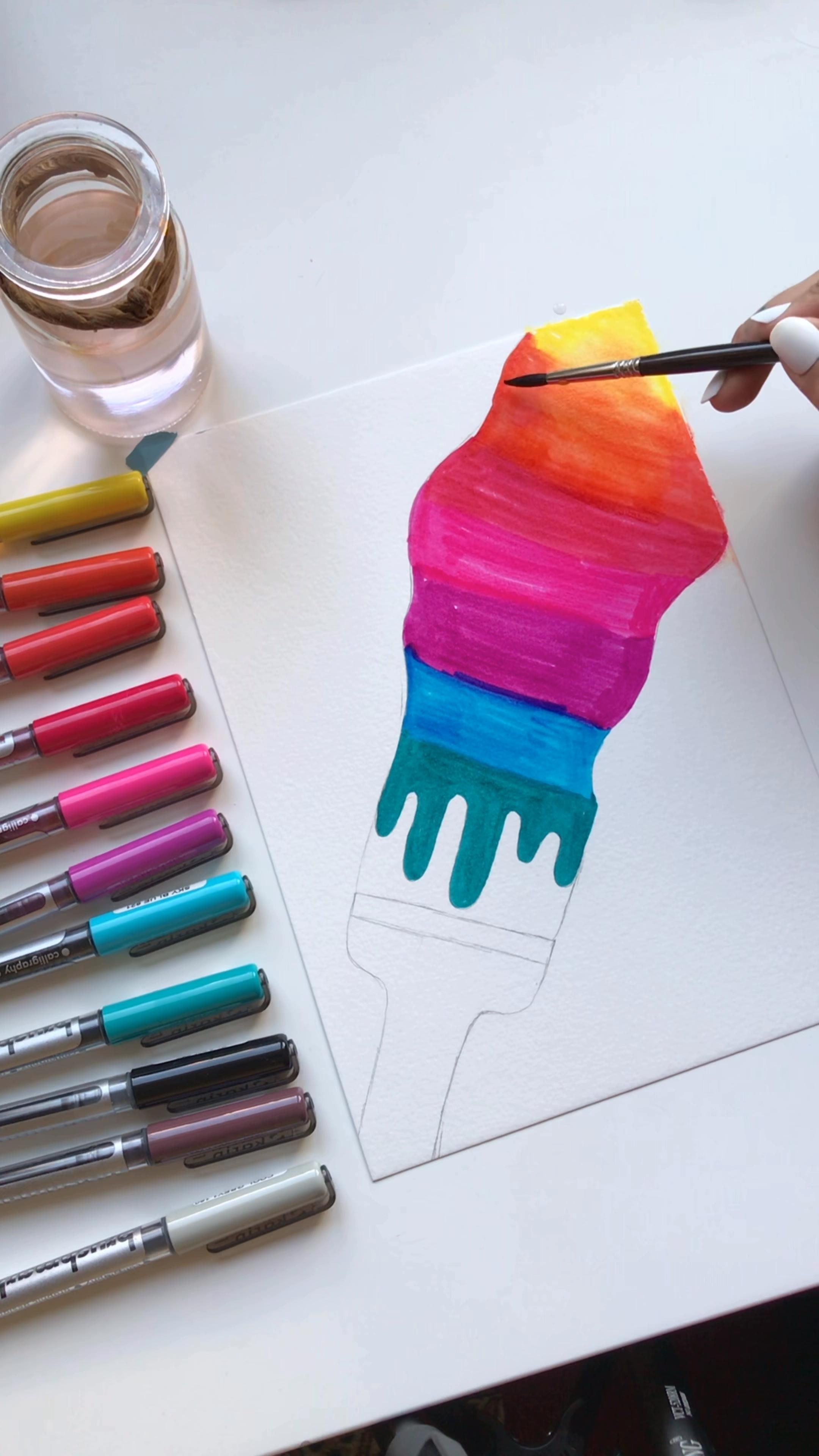 Rainbow brush with zentangle patterns  Original hand drawing | Etsy -   diy Tumblr art