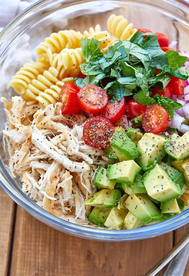 Healthy Chicken Pasta Salad with Avocado, Tomato, and Basil ? -   fitness Food healthy
