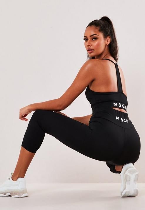 Black Msgd Cropped High Waisted Gym Leggings -   fitness Photoshoot tips
