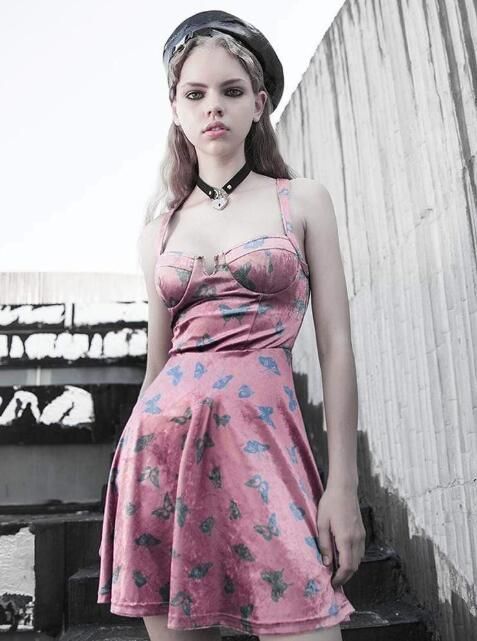 Women's Gothic Butterflies Velvet Suspender Dresses -   style Edgy punk