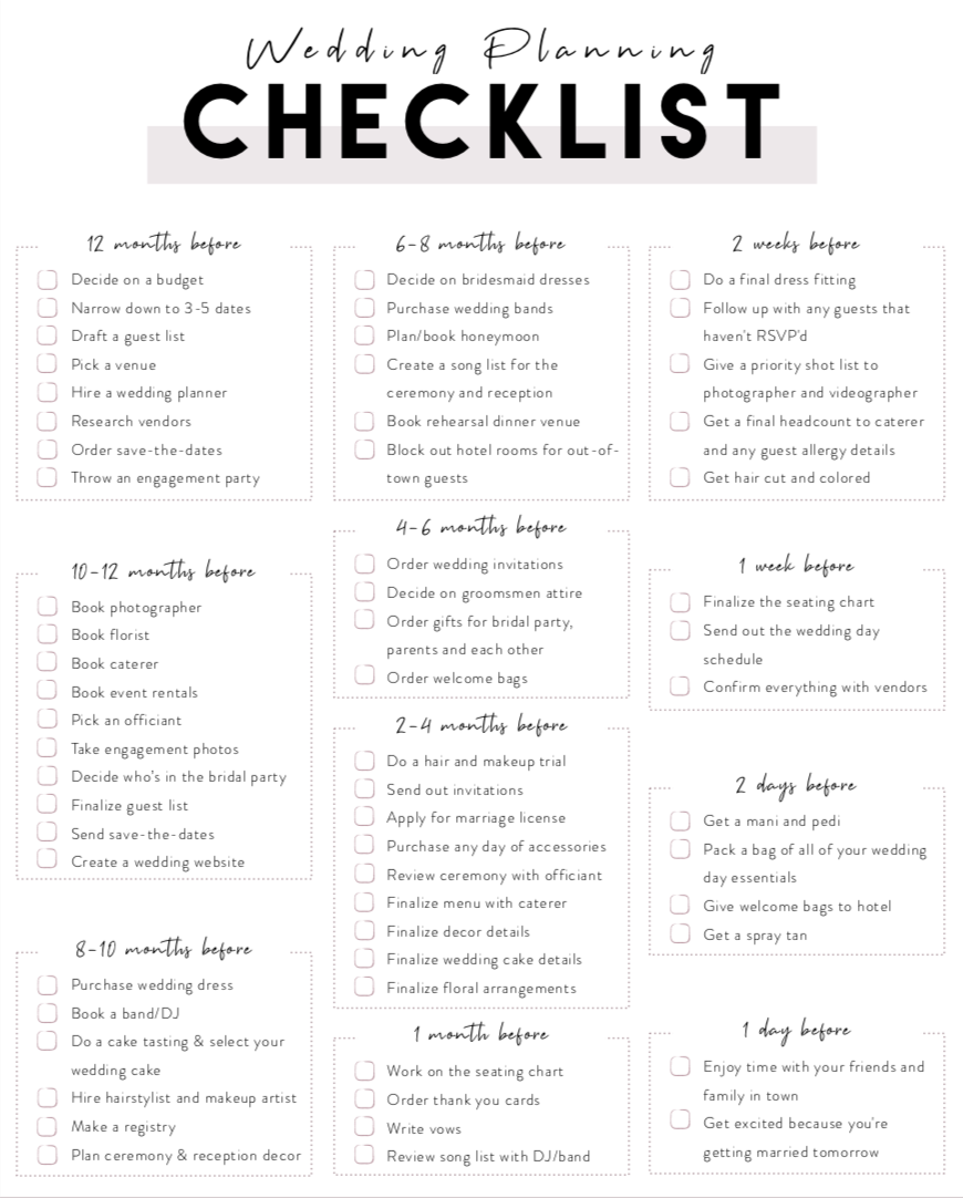 wedding Checklist downloadable