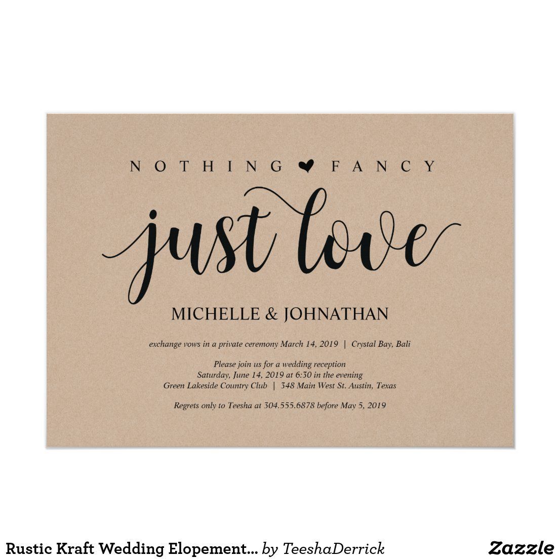 Rustic Kraft Wedding Elopement Reception Invites -   wedding Invites cheap