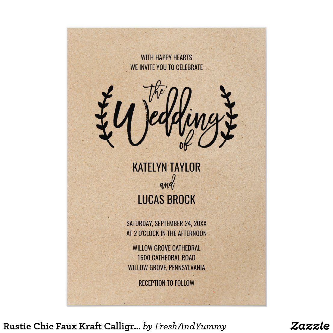 Rustic Chic Faux Kraft Calligraphy Wedding Invitation -   wedding Invites cheap