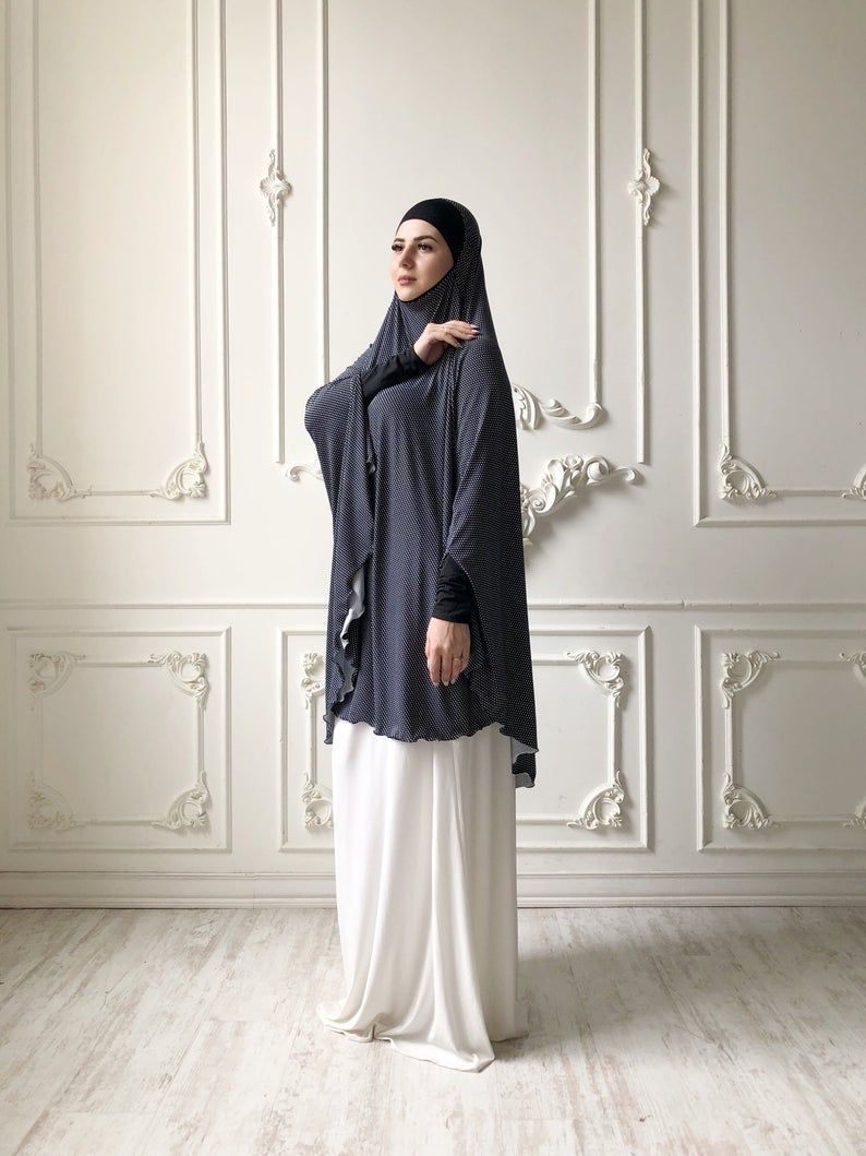 Transformer black and white Khimar polka dots jilbab hijab | Etsy -   17 beauty Dresses hijab ideas