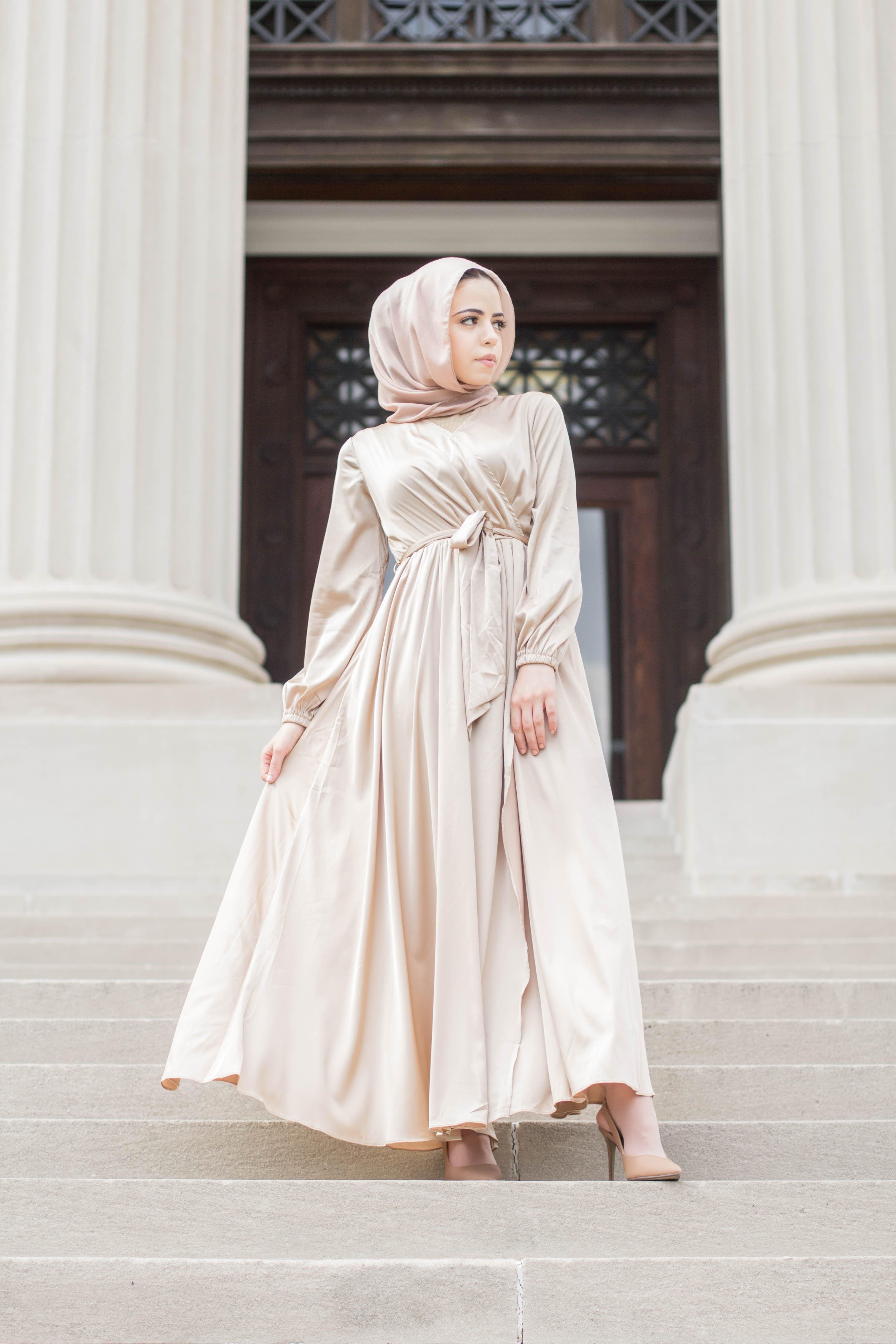 Modest Satin Dress - Gold Champagne -   17 beauty Dresses hijab ideas