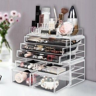 3 Pcs Set Acrylic Jewelry & Cosmetic Makeup Storage Display Boxes Stylish Vanity Bathroom Case -   18 diy Box makeup ideas