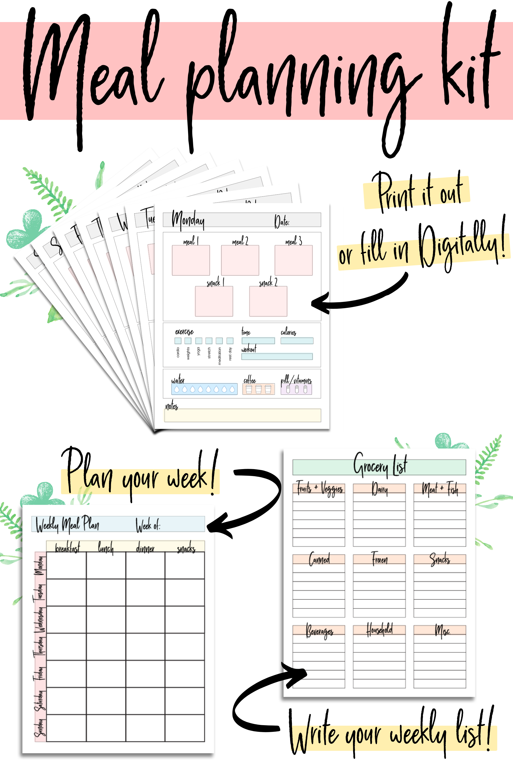 Weekly Meal Planner Printable ~ Fitness Planner Template ~ Daily Meal Planner ~ Health Planner ~ fitness tracker ~ meal plan ~ meal planning -   18 fitness Planner quotes ideas