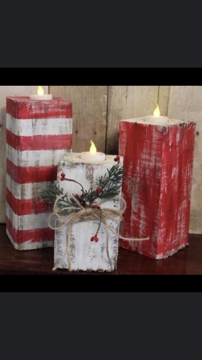 Christmas Wood Candle Tealight Holders |tealights |christmas lights |holiday decor |centerpeices |candles |wood candles |gifts| -   19 diy Christmas projects ideas