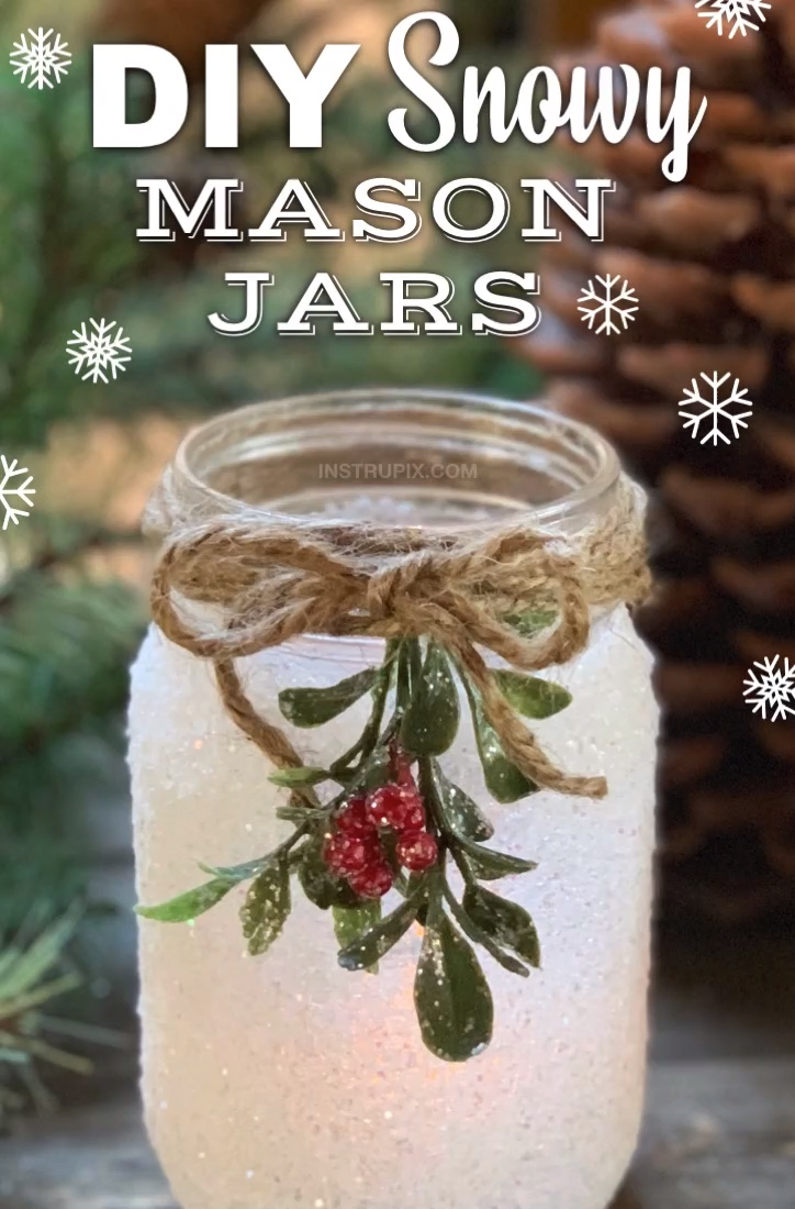 DIY Snowy Mason Jar Luminaries (Fun & Easy Christmas Craft Idea!) -   19 diy Christmas projects ideas
