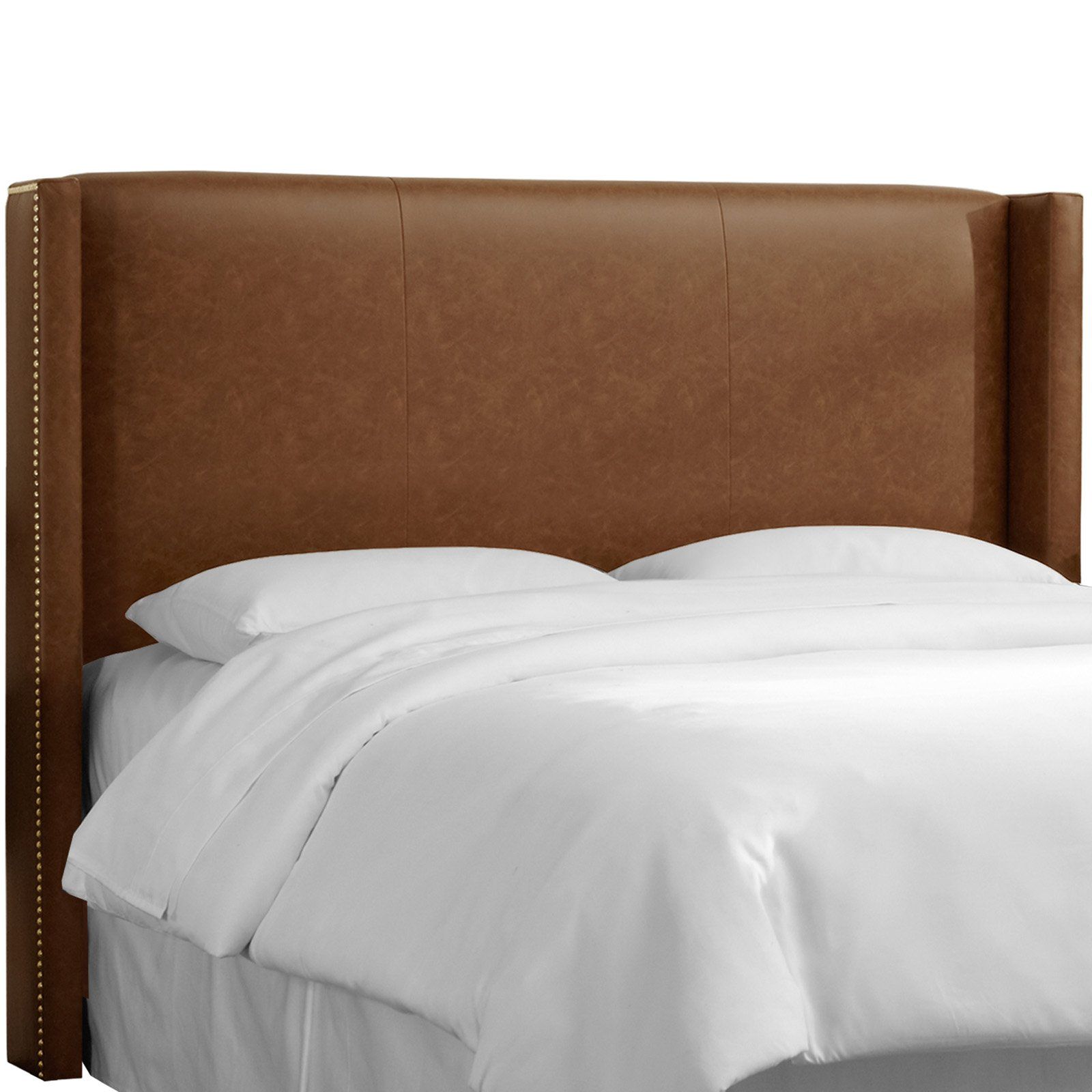 Nail Button Wingback Bonded Leather Upholstered Headboard Sonoran Saddle Brown, Size: Queen -   19 diy Headboard leather ideas