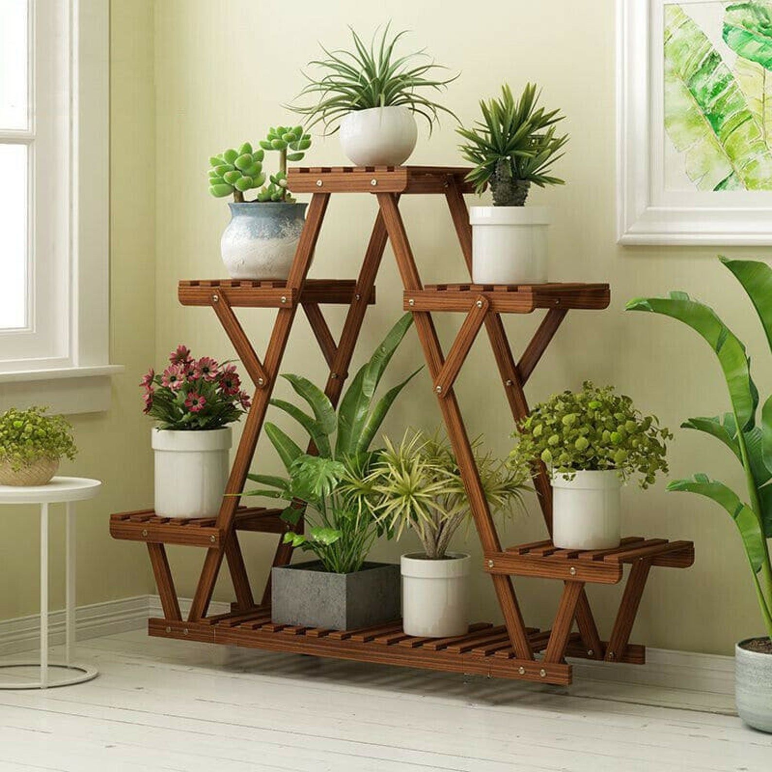 Wood Plant Stand Indoor Outdoor Carbonized Triangle 6 Tiered Corner Plant Rack -23inches -   19 diy Interieur plants ideas