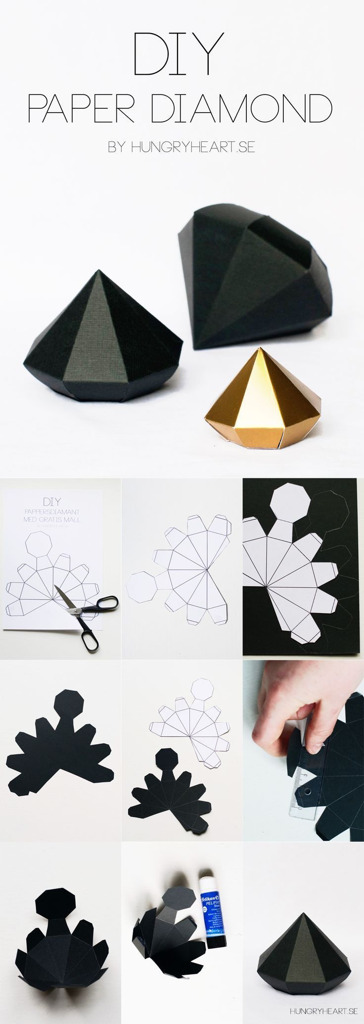 DIY Pappersdiamant med GRATIS mall - HUNGRY HEART -   19 diy Paper diamond ideas