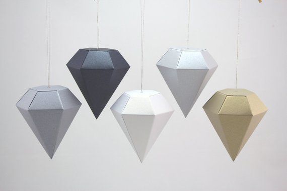 DIY Craft Kit - Geometric Paper Gem Ornaments - Diamonds - Shimmery Metallics - Set of 5 - template, pattern, DIY, origami -   19 diy Paper diamond ideas