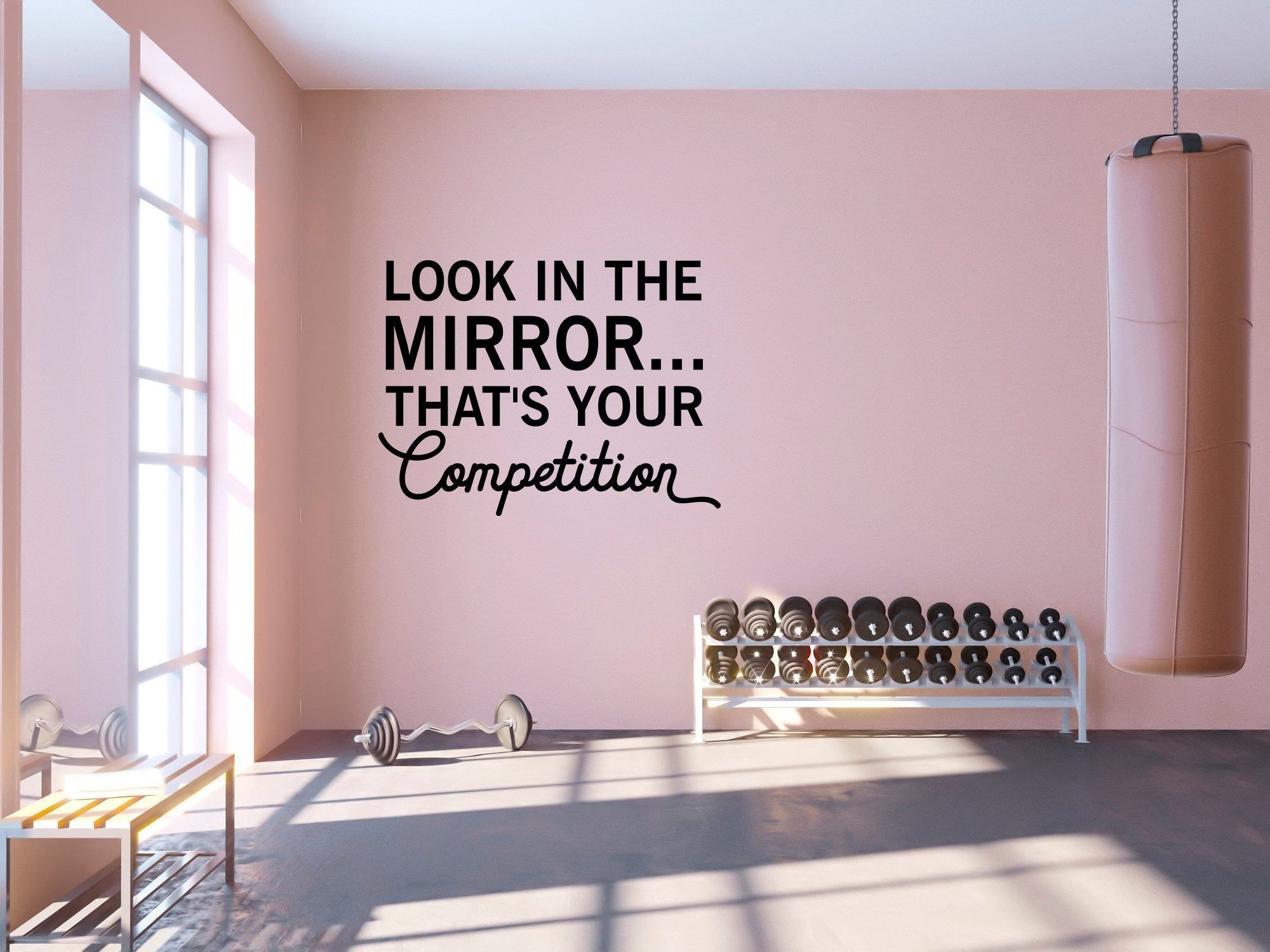 Look in the Mirror...That's Your Competition Quote Wall Decal - Sport Vinyl Stickers, Motivational Gym Decal, Fitness Quote Wall Decal SB155 -   19 fitness Room mall ideas