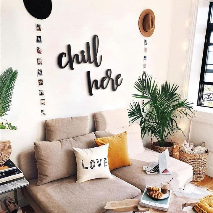 Chill Here, Home Decor, Metal Words, Metal Wall Decor, Metal Wall Sign, Metal Wall Hangings, Housewarming Gift, Words For Wall, Living Room -   19 fitness Room mall ideas