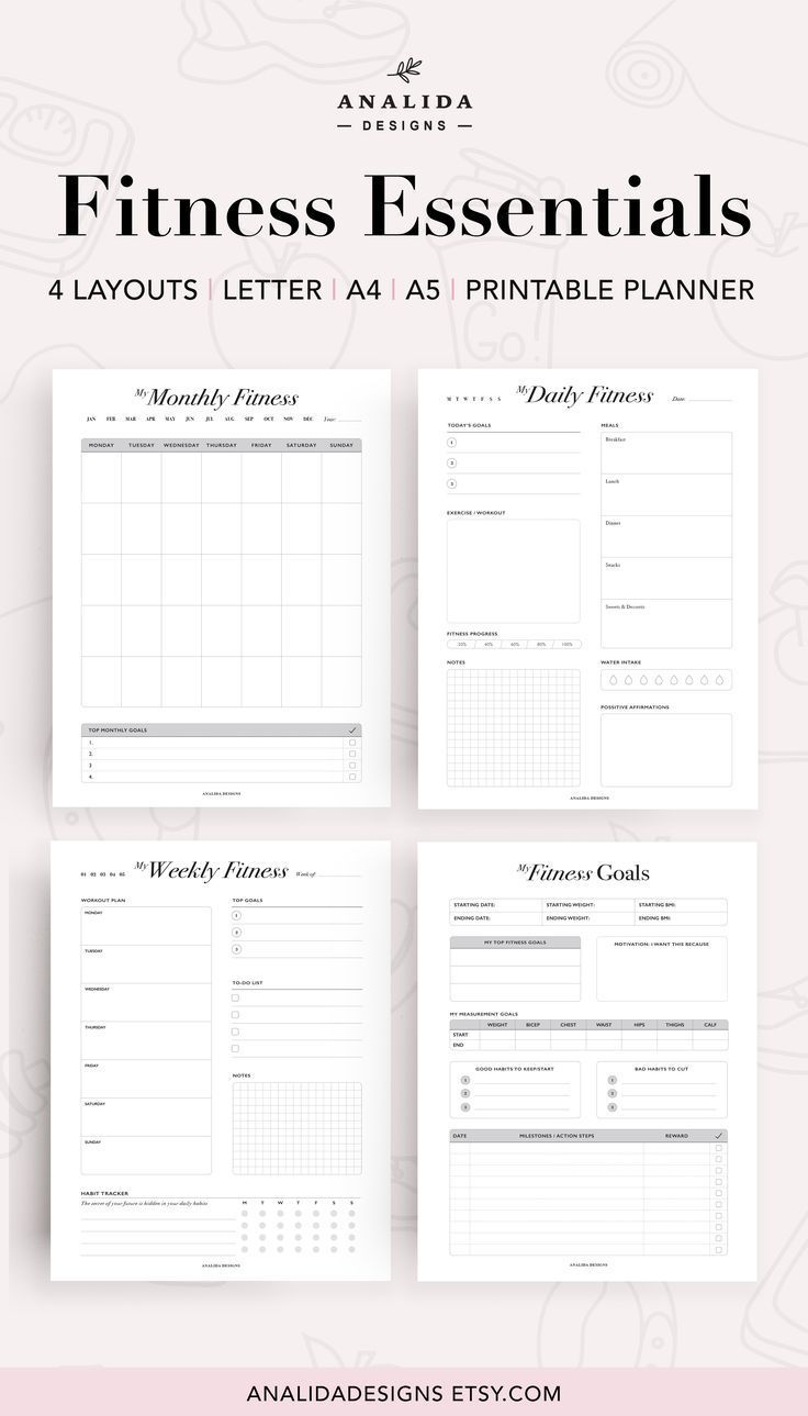 Fitness Planner Printable, Daily Fitness Tracker, Weekly Monthly Fitness Goal Planner, Fitness Journal, Meal Planner, PDF Instant Download -   19 setting fitness Goals ideas