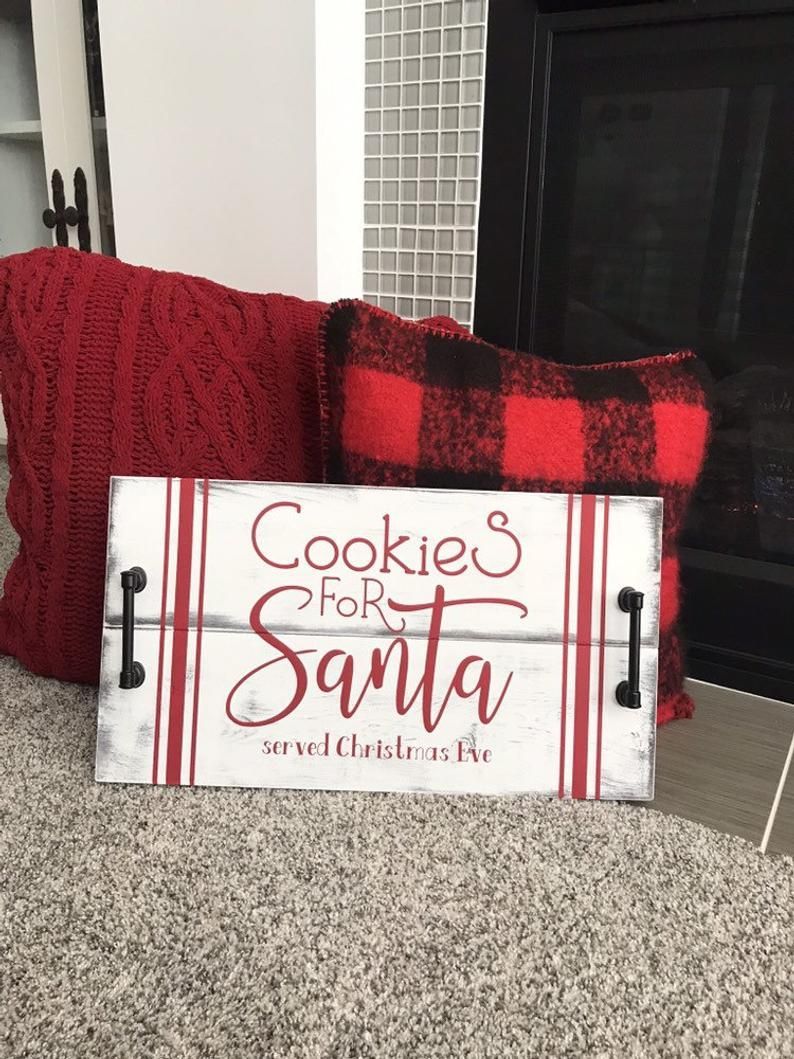 Christmas Wood Tray. Christmas tray. Santa's cookies. Santa tray. Holliday tray. Ottoman Christmas tray. Rustic wooden serving tray -   22 diy Projects christmas ideas