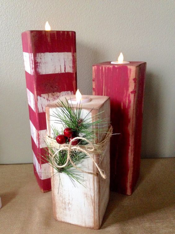 Rustic Christmas Candlesticks, Farmhouse Christmas Candles, Farmhouse Christmas Decor, Primitive Christmas Candles, Fixer Upper, Cottage -   22 diy Projects christmas ideas