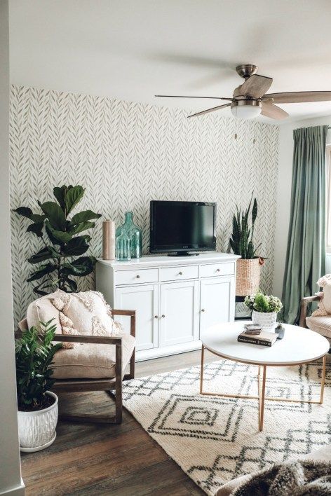 Mini Affordable Living Room Update with Joanna Gaines Wallpaper - Nesting With Grace -   13 sage green living room furniture ideas