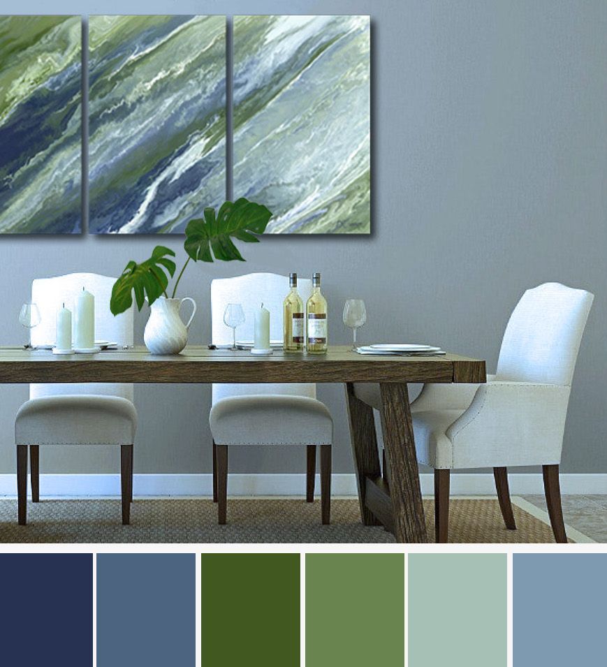 Navy olive abstract wall art, Large 3 piece canvas print set, Blue Green Sage, Dining Room, Living, Bedroom, Office triptych -   16 sage green living room color scheme ideas
