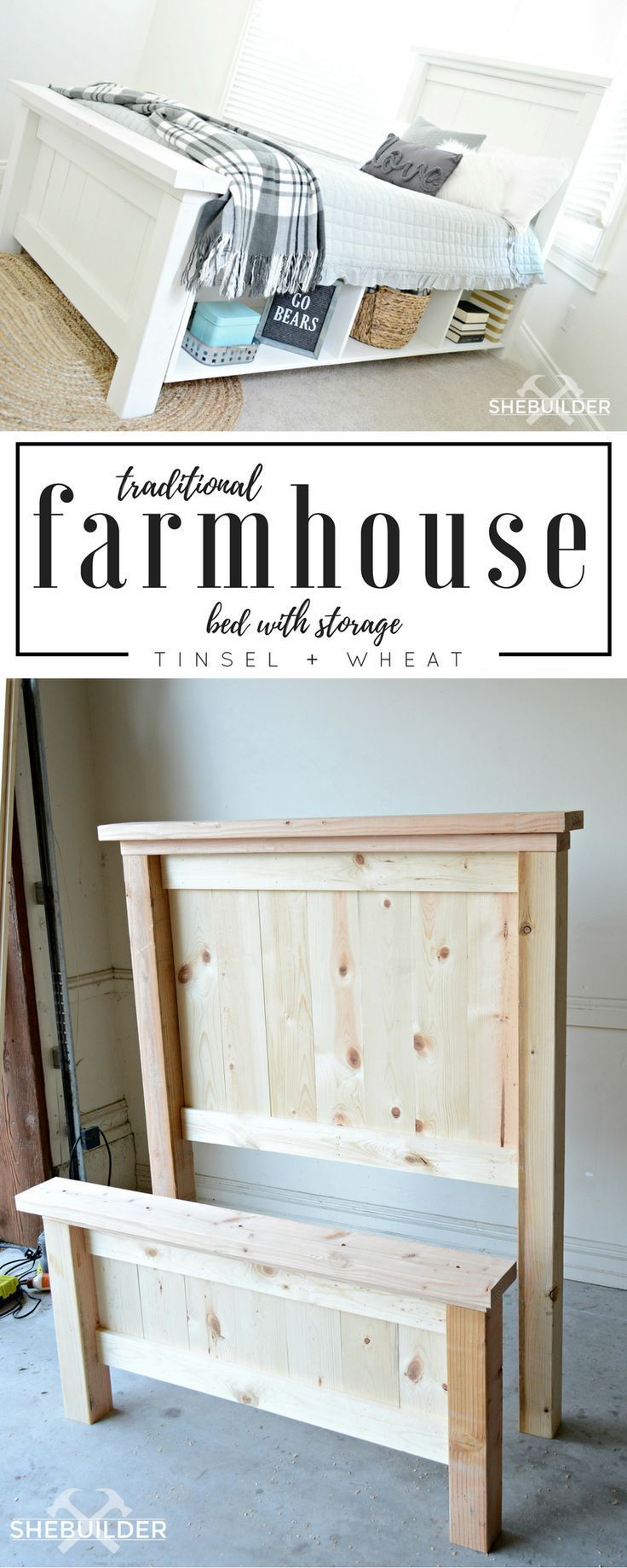 Traditional Farmhouse Bed with Storage - Tinsel + Wheat -   17 diy Bed Frame for teens ideas
