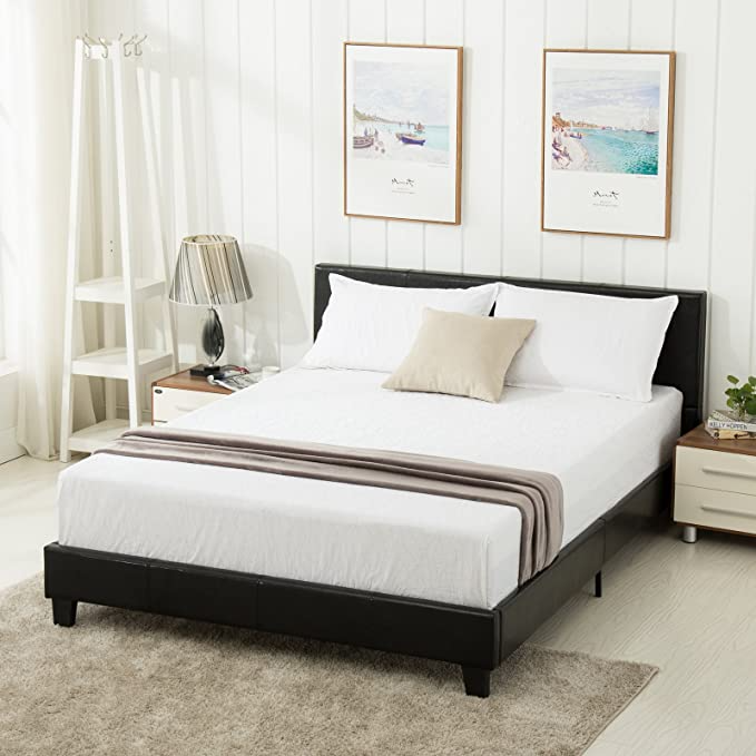 mecor Queen Bed Frame - Faux Leather Upholstered Bonded Platform Bed/Panel Bed - with Headboard - No Box Spring Needed - for Adults Teens Children,Black-Queen Size -   17 diy Bed Frame for teens ideas