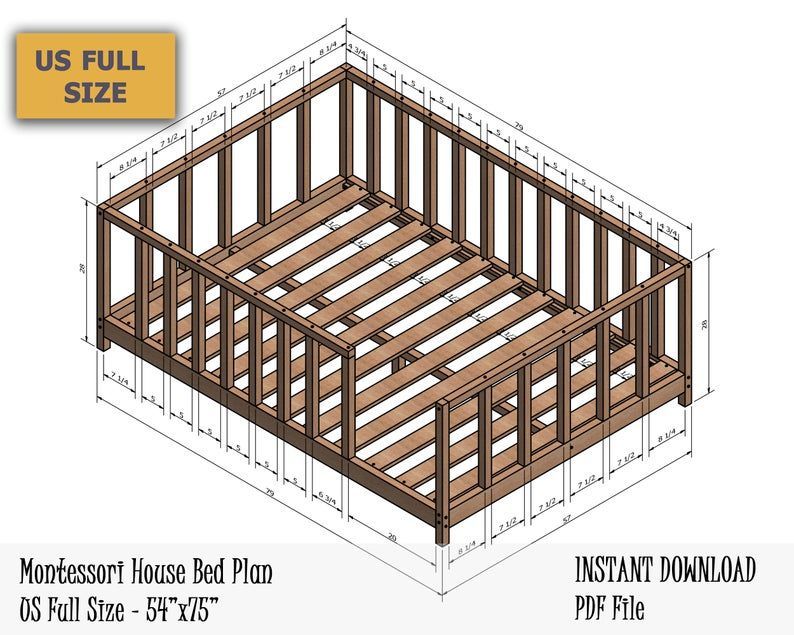 Montessori Canopy Bed Plan, Full Bed, Toddler Bed Frame, DIY Toddler Floor Bed for Kids Bedroom -   17 diy Bed Frame for teens ideas