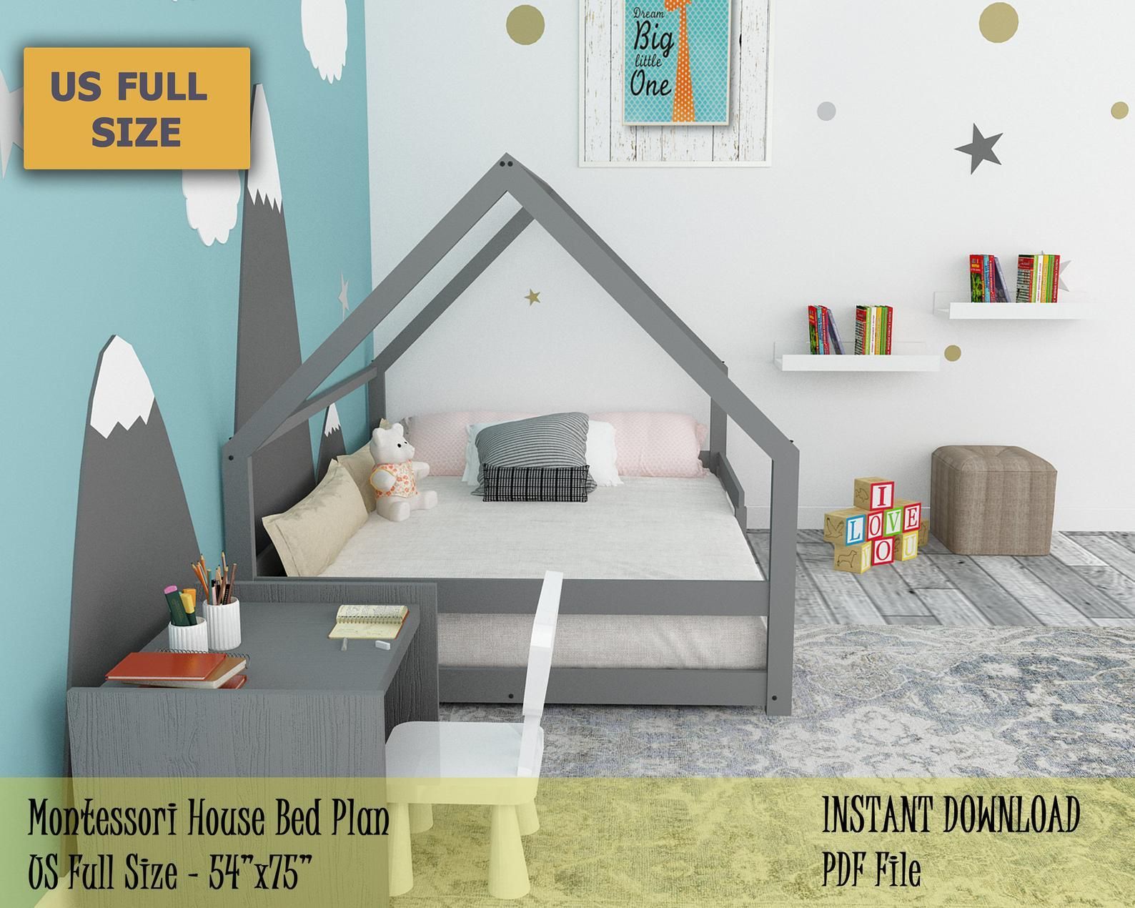 Full Size Montessori Bed Plan, Toddler House Bed Frame , Easy and Affordable DIY Wooden Floor Bed for Kids Bedroom -   17 diy Bed Frame for teens ideas