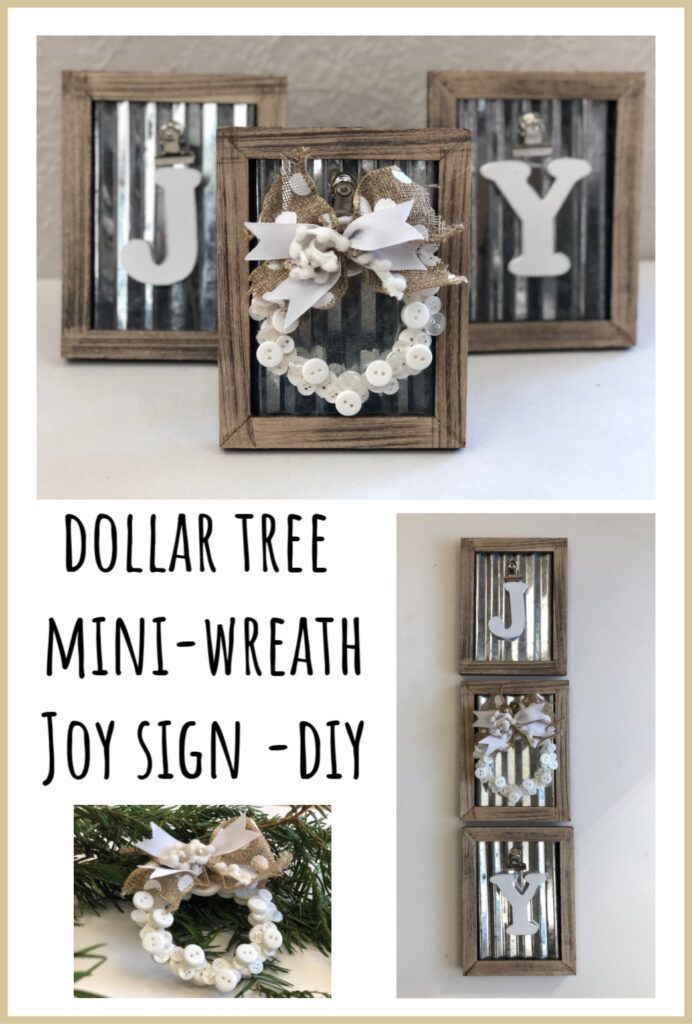 Dollar Tree Mini Wreath JOY Sign -DIY · Just That Perfect Piece -   17 diy christmas decorations dollar store farmhouse ideas