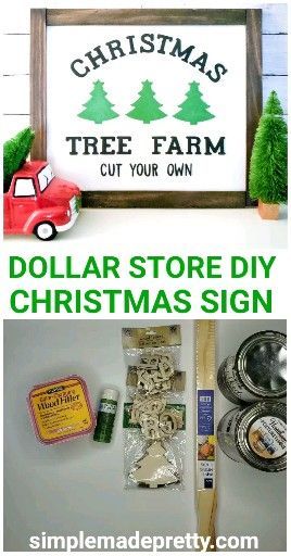 DOLLAR TREE DIY Farmhouse Christmas Tree Sign - Dollar Tree Christmas Sign, DIY Farmhouse Sign -   17 diy christmas decorations dollar store farmhouse ideas